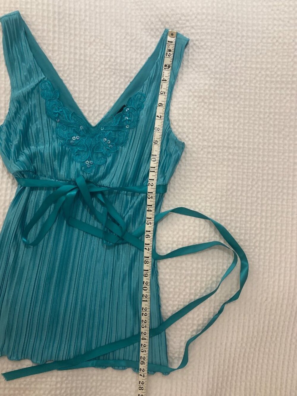 VTG Le Chateau Teal Pleated Cami Blouse Beaded Y2K Made in Canada S - Picture 11 of 16